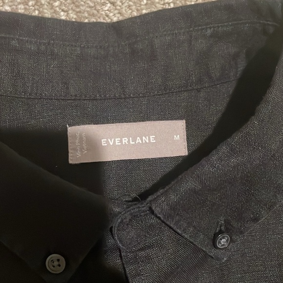 Everlane M classic short sleeve linen button up collar shirt solid black regular - Picture 6 of 8